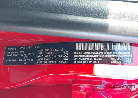 2020 Jeep Renegade Latitude Fwd z USA, uszkodzony, nr VIN ZACNJABB8LPL55663